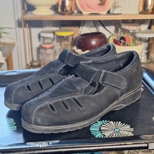 Dr Scholls Sz 7.5 Black Suede Leather Mary Jane Comfort Shoes Hook Loop Closure
